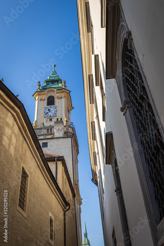 Bratislava Old Town Hall Clock Tower view and blue sky background