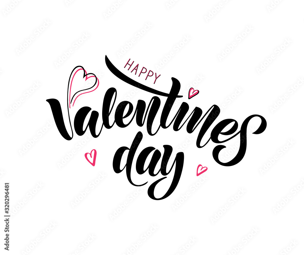 Happy Valentines day - vector illustration with hand lettering. Declaration of love, Valentine's Day greetings, love message, gift sticker, greeting card, cake decoration, interior design, banner