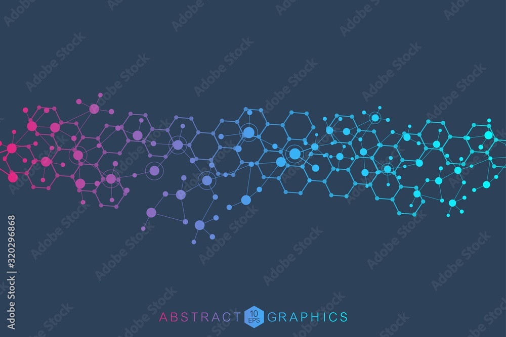 Fototapeta premium Science network pattern, connecting lines and dots. Technology hexagons structure or molecular connect elements.