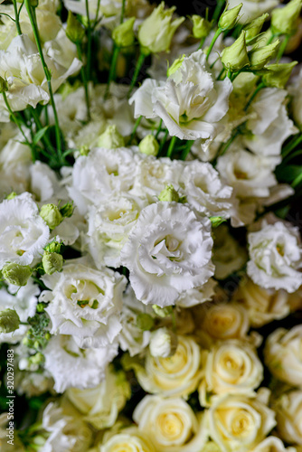 Rose cappuccino  brunia  daffodil  Eustoma  lisianthus  ranunculus  Skimia the most beautiful bouquet of flowers this year