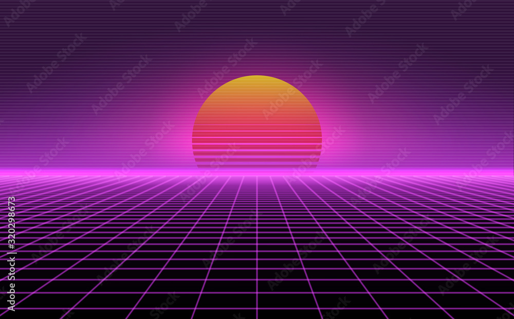 Stockvector Retro background futuristic landscape 1980s style