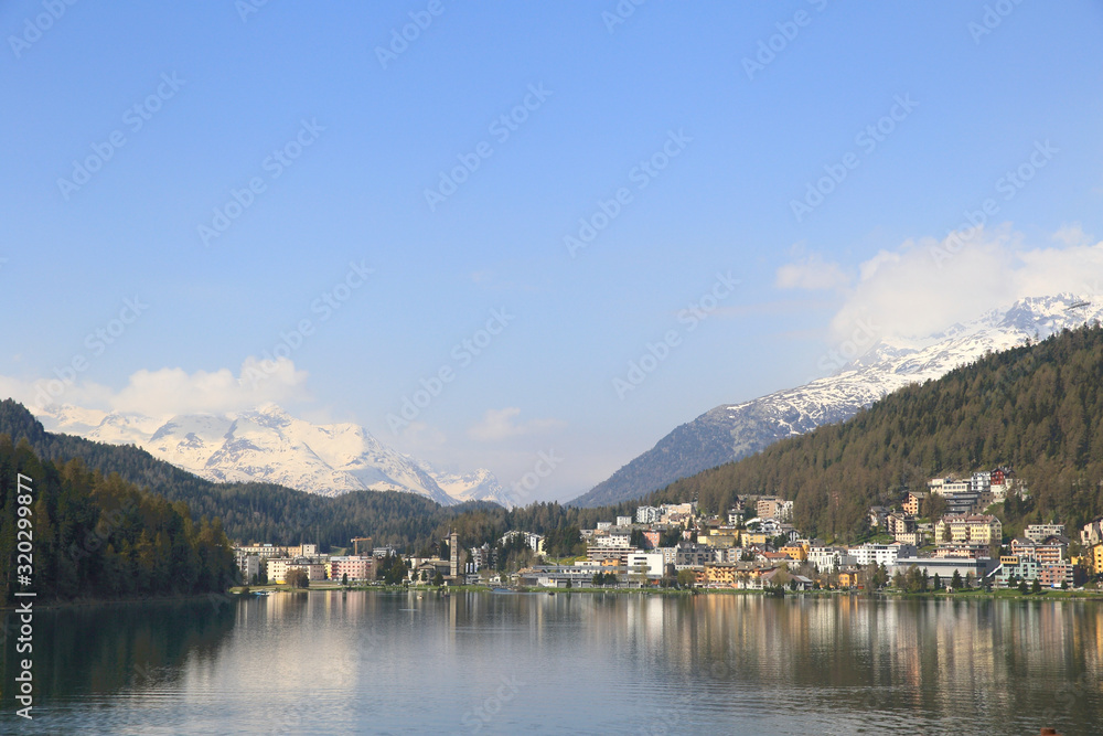 Saint Moritz town and lake, Switzerland