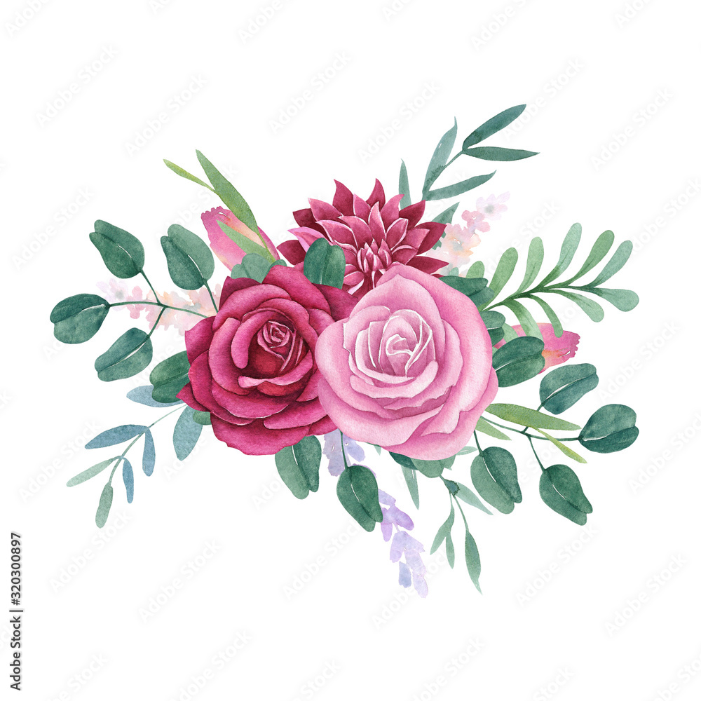 bouquet of roses for wedding decor on white background 