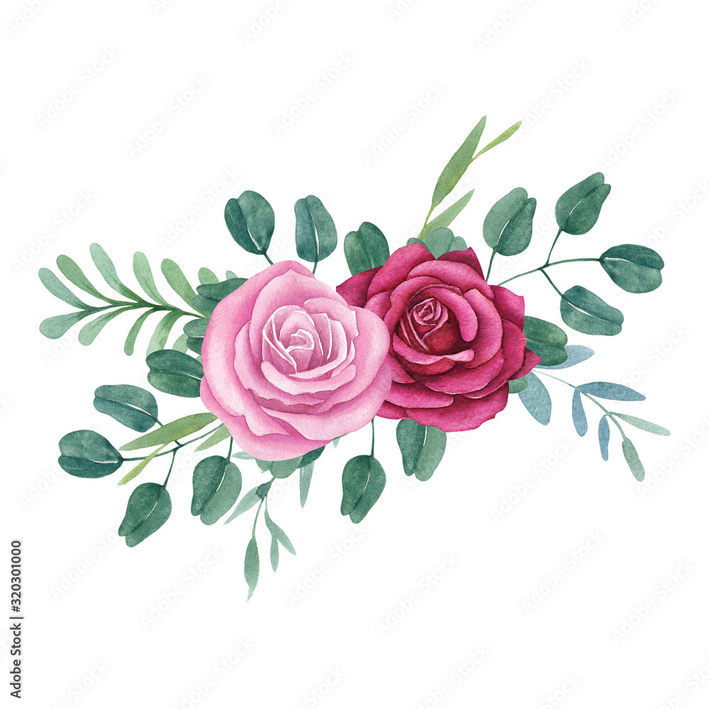 bouquet of roses on white background for wedding decor and design 