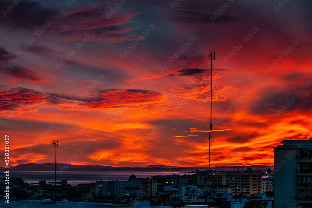 golden orange sunset landscape from Marbella, Spain