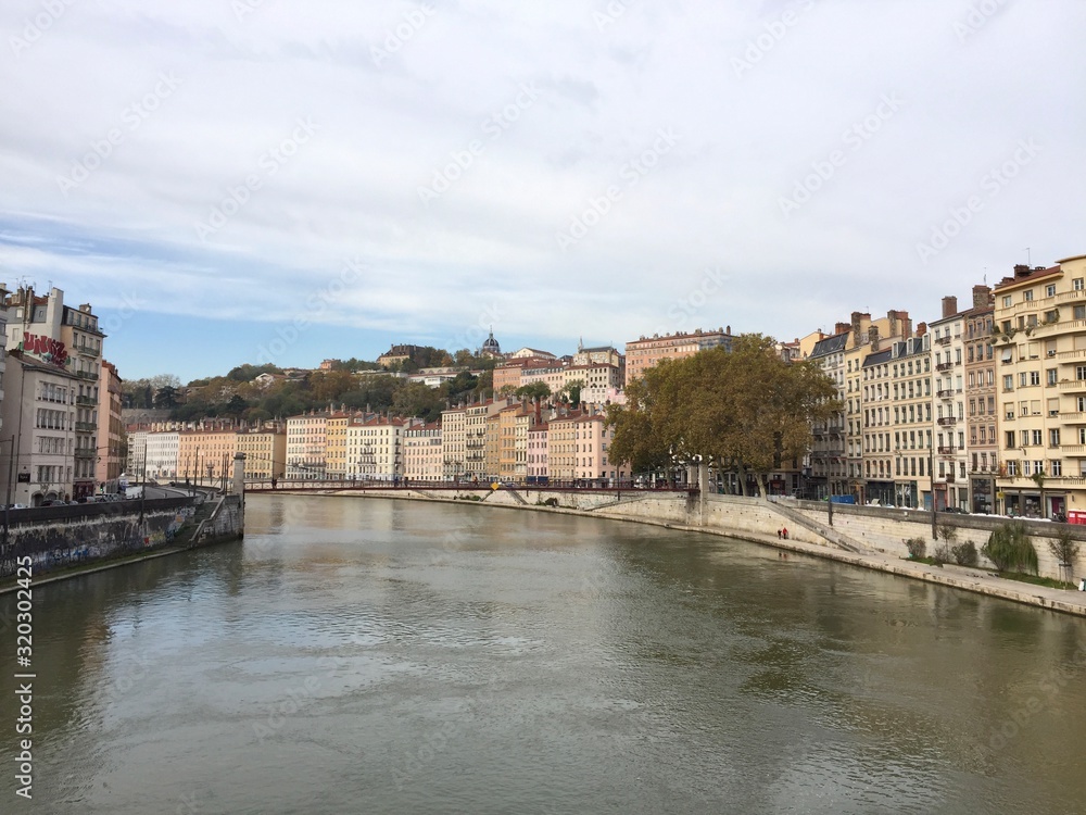 The Saint-Vincent bridge and the quays of the Saône in Lyon, France