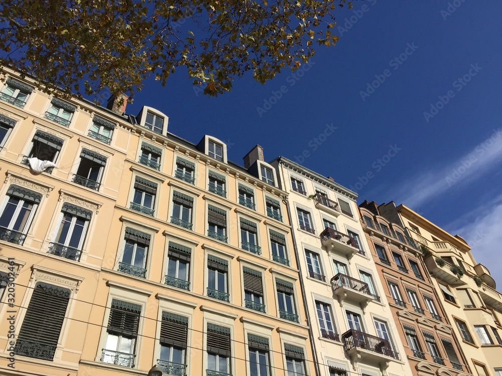 Buildings on the quays of the Saône river in Lyon, France