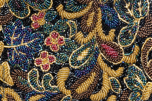 Canvas Print embroidered colorful beads background