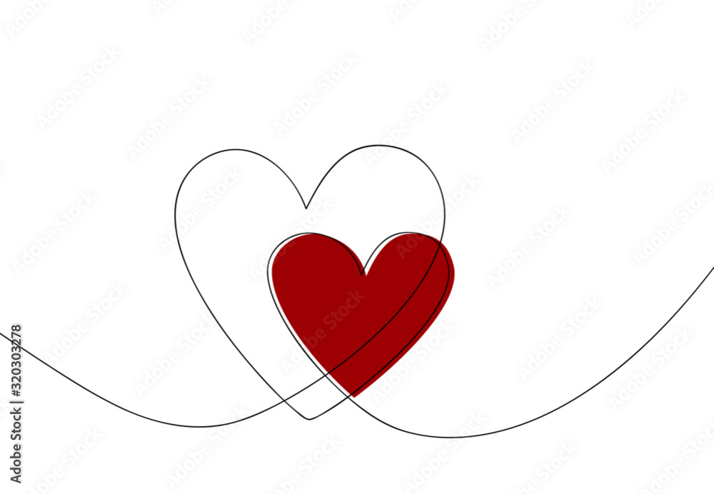 Tangled scribble thin line heart shape. Valentines background with red heart сontinuous one line drawing. Love vector illustration Tangled scribble thin line heart shape. Valentines background with red heart сontinuous one line drawing. Love vector illustration