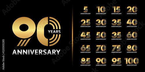 Set of premium anniversary logotype. Golden and silver anniversary celebration emblem design for company profile, leaflet, magazine, brochure, web, banner, invitation or greeting card.