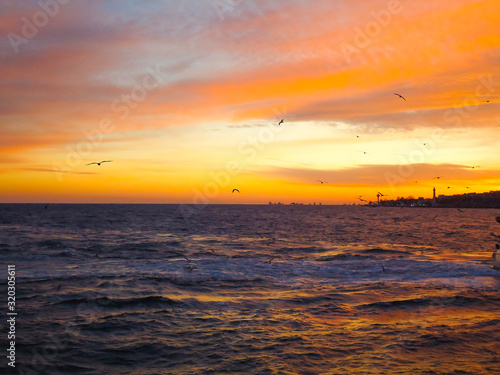 sunset over sea  Istanbul city