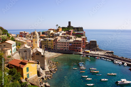 The small village of Vernazza in the mountains of Italy