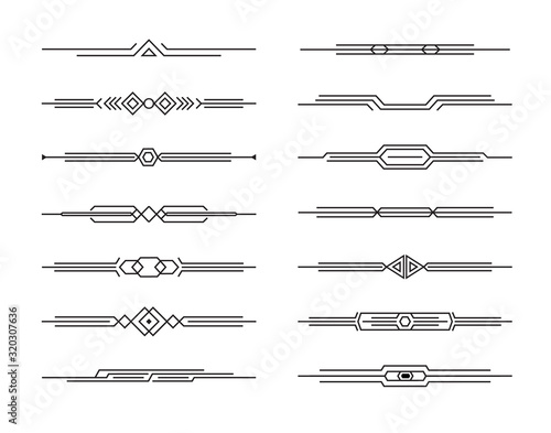 Modern dividers vector set of geometric lines for page decor, art border and frame design, black stripes collection on white background