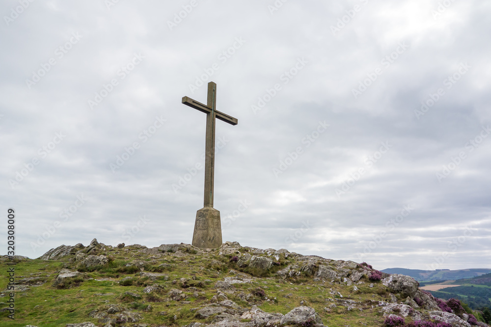 Concrete Christian cross on the summit of Bray Head, County Wicklow, Ireland.