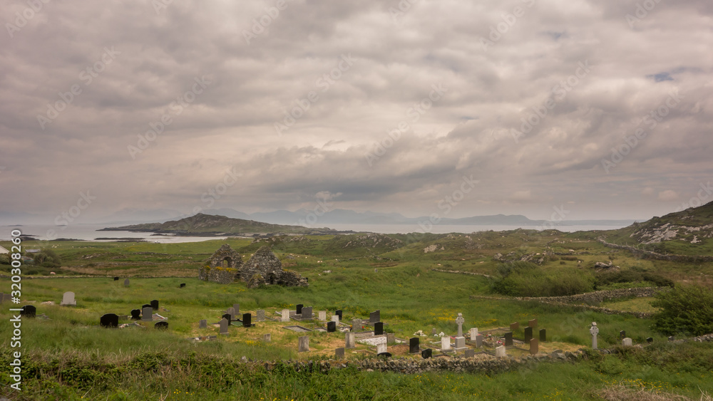 St Colman's Monastery and Graveyard on Inishbofin Island, Co. Galway in the west of Ireland.