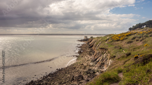 Photography View of a Martello Tower and Dublin Bay at Red Rock, Sutton on Howth Head Peninsula near Dublin, Ireland