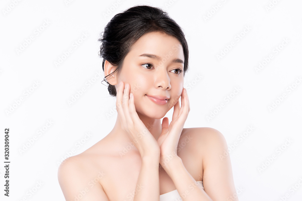 Portrait beautiful young asian woman clean fresh bare skin concept. Asian girl beauty face skincare and health wellness, Facial treatment, Perfect skin, Natural makeup, on white background,two Portrait beautiful young asian woman clean fresh bare skin concept. Asian girl beauty face skincare and health wellness, Facial treatment, Perfect skin, Natural makeup, on white background,two