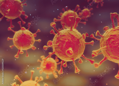 Coronavirus 2019-nCov novel coronavirus concept responsible for asian flu outbreak and coronaviruses influenza. Dangerous pandemic flu cases coronavirus strain microscope virus close up. 3d rendering