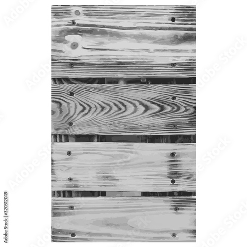 Wooden texture black white. Wood grain background. Timber outline grunge wood cover. Nature tree wallpaper. Gray overlay vein. abstract decoration table, floor, board frame, box. Vector illustration