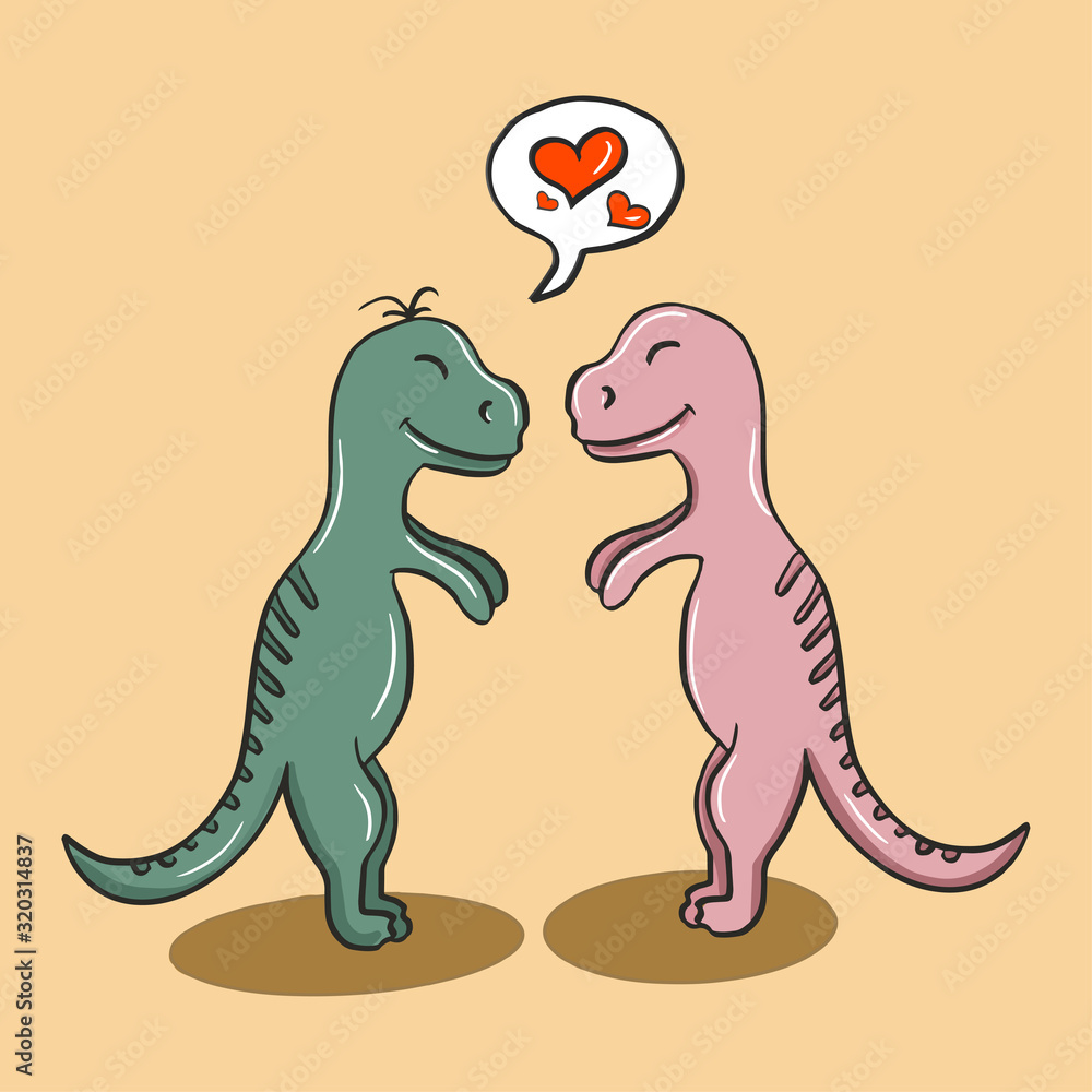 Fototapeta premium Color vector illustration of animal dinosaurs for Valentine day.