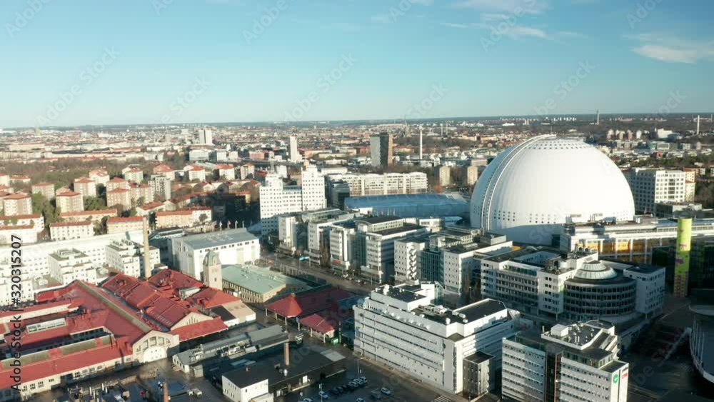 Aerial view of Stockholm City & Globe Arena