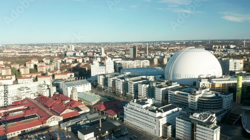Aerial view of Stockholm City & Globe Arena
