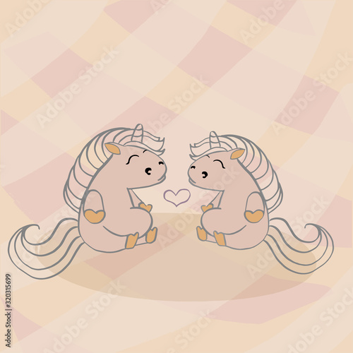 Color vector illustration of animal horses and ponies for Valentine day.