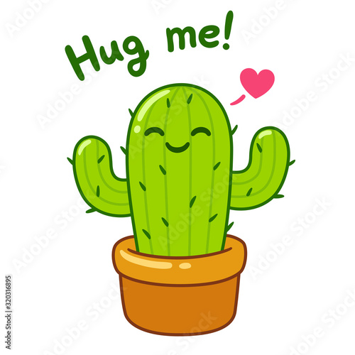 Cute cartoon cactus hug
