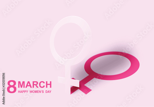 8 march. Happy Woman's Day background.  Design with female Symbol on pink background. Vector.
