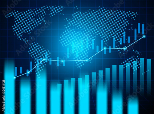 Stock market and exchange of world. Candle stick graph chart of stock market investment trading. blue background. Vector.