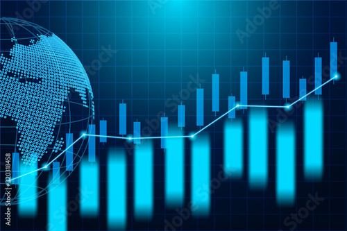 Stock market and exchange of world. Candle stick graph chart of stock market investment trading. blue background. Vector.