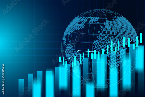 Stock market and exchange of world. Candle stick graph chart of stock market investment trading. blue background. Vector.