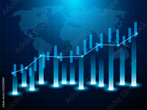 Stock market and exchange of world. Candle stick graph chart of stock market investment trading. blue background. Vector.