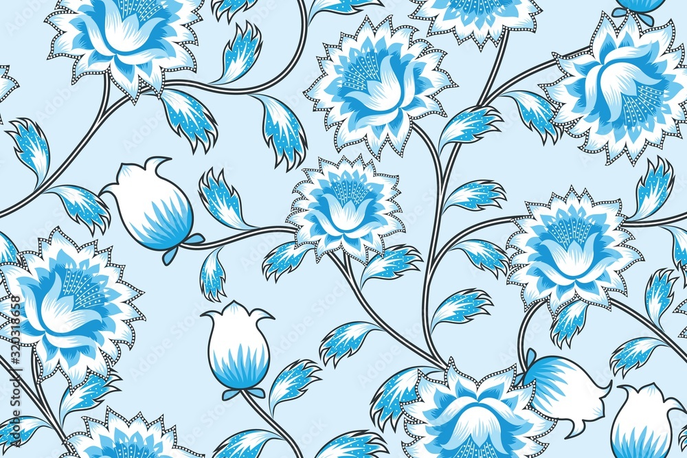 Seamless pattern with floral vector Illustration, Indonesian batik motif Seamless pattern with floral vector Illustration, Indonesian batik motif