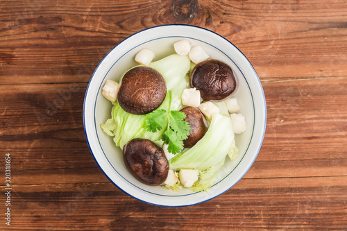 Mushroom and scallop soup with mustard