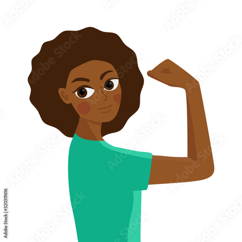 Girl power. Female fireman. Women's professions. Postcard for March 8, Women's Day.