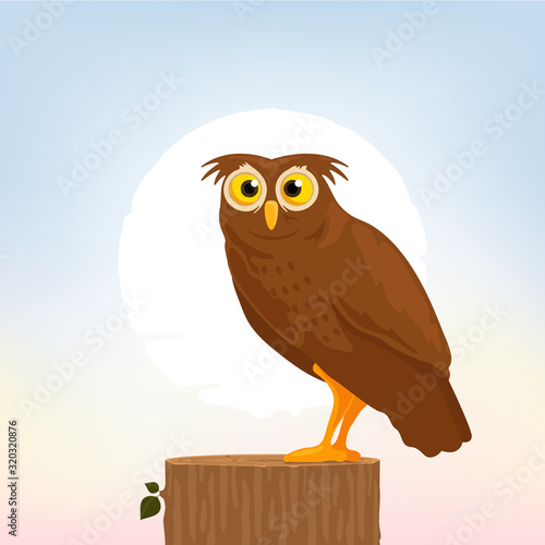 vector illustration of an owl sitting on a trunk