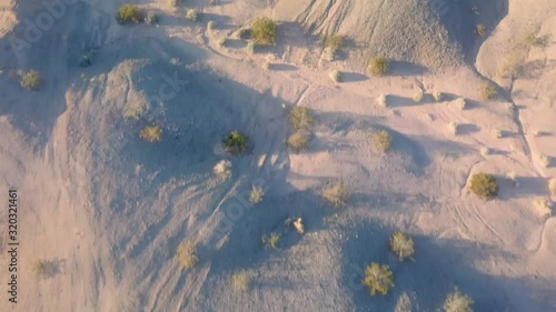Aerial view of desert with off road vehicle tracks in sand - Yuma Arizona