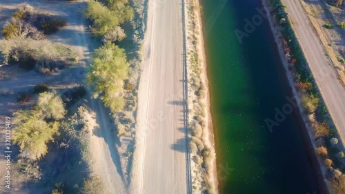 Aerial view of maintenance roads on either sided of Gila Gravity Irrigation Canal - Yuma Arizona