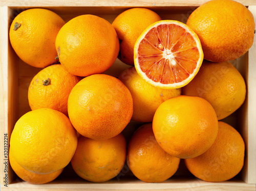 Top view of whole orange fruits