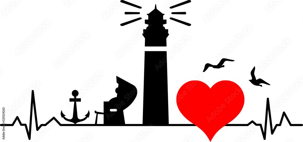 Obraz premium North Sea Skyline Silhouette Love Heart Puls
