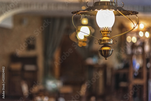lamps in the old style in the interior of the cafe