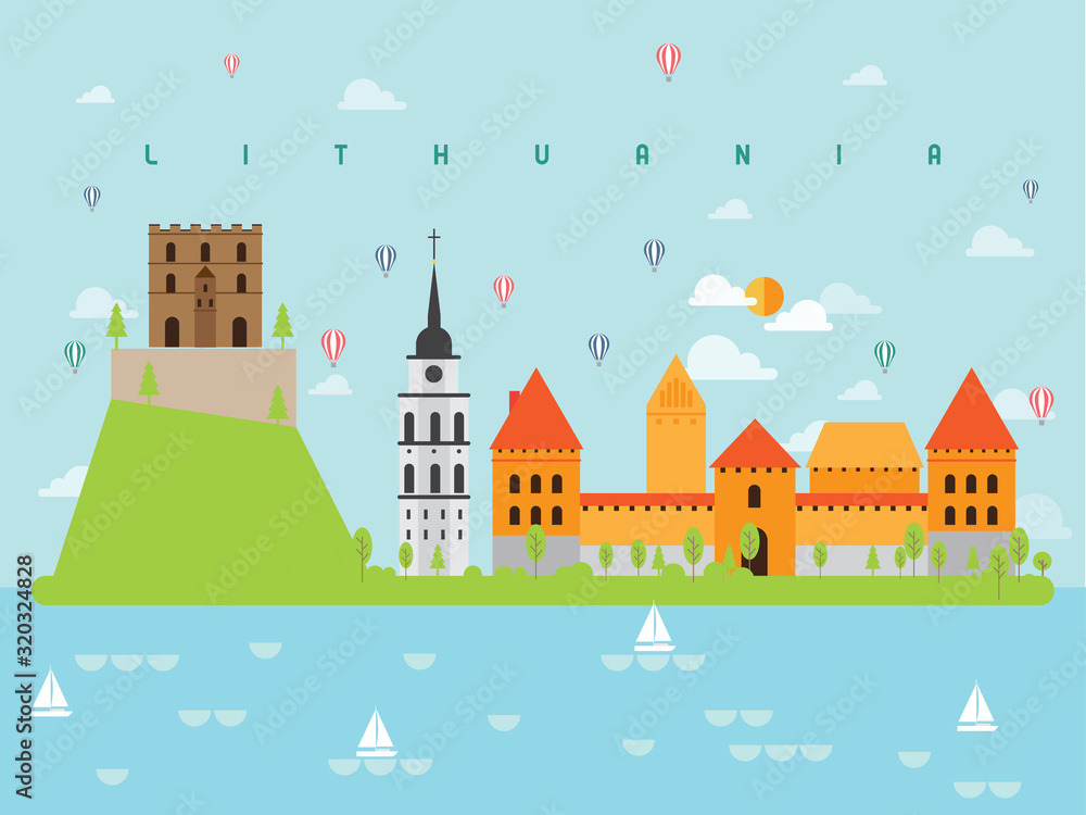 Lithuania famous landmarks travel banner vector
