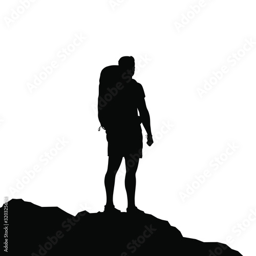 Silhouette of active man hiker with bacpack. Vector illustration.