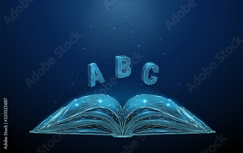 Abstract open book with flying letters ABC