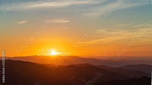 Sunset over the hills to the north of Barcelona, Spain