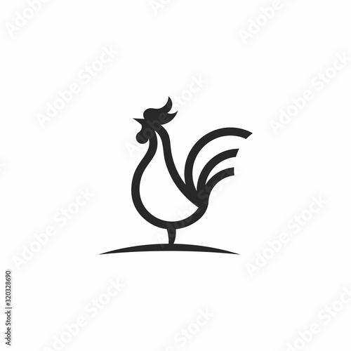 Fotografija rooster chicken line outline monoline logo hipster retro vintage label vector ic
