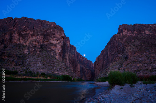 Moon over Santa Elena Canyon, Big Bend National Park, USA,