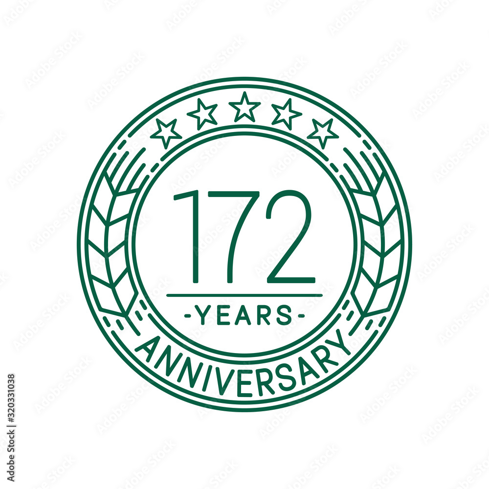 172 years anniversary celebration logo template. Line art vector and illustration.