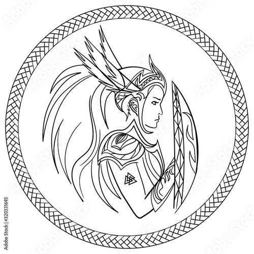 Contour profile of valkyrie with shield